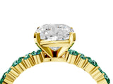 Yellow gold Cushion Cut Diamond Side Stone Solitaire Ring with Round with Green Sapphire side stone and Four-Prong Setting_4