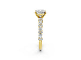 Yellow gold Cushion Cut Diamond Side Stone Solitaire Ring with Round with Moissanite side stone and Four-Prong Setting_2