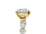 Yellow gold Cushion Cut Diamond Side Stone Solitaire Ring with Round with Moissanite side stone and Four-Prong Setting_5