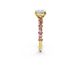Yellow gold Cushion Cut Diamond Side Stone Solitaire Ring with Round with Morganite side stone and Four-Prong Setting_2