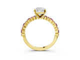Yellow gold Cushion Cut Diamond Side Stone Solitaire Ring with Round with Morganite side stone and Four-Prong Setting_3