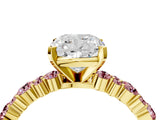 Yellow gold Cushion Cut Diamond Side Stone Solitaire Ring with Round with Morganite side stone and Four-Prong Setting_4