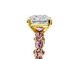 Yellow gold Cushion Cut Diamond Side Stone Solitaire Ring with Round with Morganite side stone and Four-Prong Setting_5