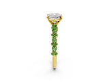 Yellow gold Cushion Cut Diamond Side Stone Solitaire Ring with Round with Peridot side stone and Four-Prong Setting_2