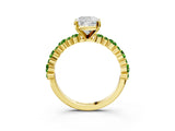 Yellow gold Cushion Cut Diamond Side Stone Solitaire Ring with Round with Peridot side stone and Four-Prong Setting_3