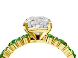 Yellow gold Cushion Cut Diamond Side Stone Solitaire Ring with Round with Peridot side stone and Four-Prong Setting_4