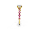 Yellow gold Cushion Cut Diamond Side Stone Solitaire Ring with Round with Pink Sapphire side stone and Four-Prong Setting_1