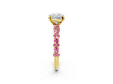Yellow gold Cushion Cut Diamond Side Stone Solitaire Ring with Round with Pink Sapphire side stone and Four-Prong Setting_2