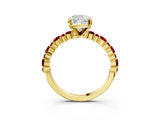 Yellow gold Cushion Cut Diamond Side Stone Solitaire Ring with Round with Ruby side stone and Four-Prong Setting_3