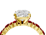 Yellow gold Cushion Cut Diamond Side Stone Solitaire Ring with Round with Ruby side stone and Four-Prong Setting_4