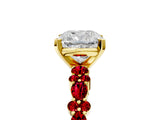 Yellow gold Cushion Cut Diamond Side Stone Solitaire Ring with Round with Ruby side stone and Four-Prong Setting_5