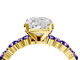 Yellow gold Cushion Cut Diamond Side Stone Solitaire Ring with Round with Tanzanite side stone and Four-Prong Setting_4