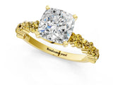 Yellow gold Cushion Cut Diamond Side Stone Solitaire Ring with Round with Yellow Sapphire side stone and Four-Prong Setting_1