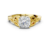 Yellow gold Cushion Cut Diamond Solitaire Celtic Knot Ring with Four-Prong Setting_91