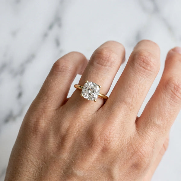 14K Yellow Gold 2.07 Carat D VVS2 Cushion Diamond Solitaire Engagement Ring with Classic Band and Four-Prong Setting