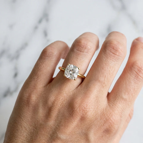 14K Yellow Gold 2.07 Carat D VVS2 Cushion Diamond Solitaire Engagement Ring with Classic Band and Four-Prong Setting