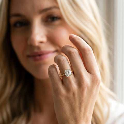 14K Yellow Gold 2.07 Carat D VVS2 Cushion Diamond Solitaire Engagement Ring with Classic Band and Four-Prong Setting