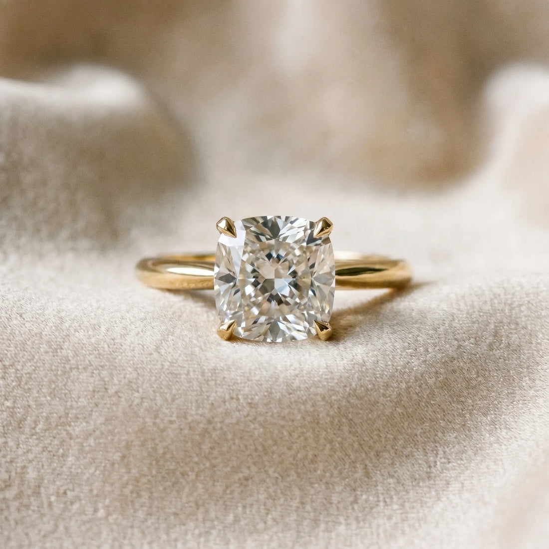 Yellow gold Cushion Cut Diamond Solitaire Engagement Ring with Classic Band and Four-Prong Setting_151