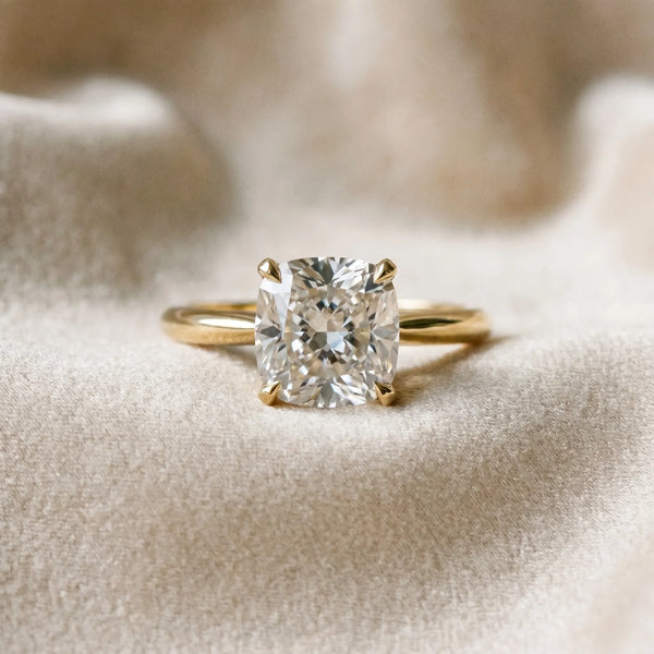 14K Yellow Gold 2.07 Carat D VVS2 Cushion Diamond Solitaire Engagement Ring with Classic Band and Four-Prong Setting