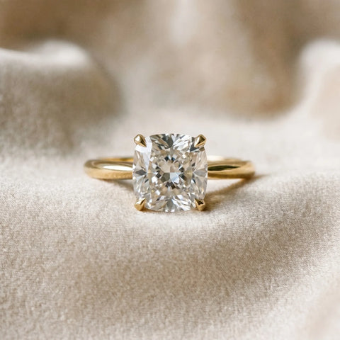 14K Yellow Gold 2.07 Carat D VVS2 Cushion Diamond Solitaire Engagement Ring with Classic Band and Four-Prong Setting