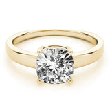Yellow gold Cushion Cut Diamond Solitaire Engagement Ring with Four-Prong Setting and Plain Band 1