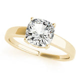 Yellow gold Cushion Cut Diamond Solitaire Engagement Ring with Four-Prong Setting and Plain Band