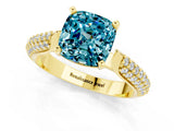 Yellow gold Cushion Cut Diamond Solitaire Engagement Ring with Pavé Band and Four-Prong Setting_1