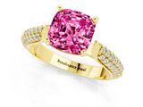 Yellow gold Cushion Cut Diamond Solitaire Engagement Ring with Pavé Band and Four-Prong Setting_1