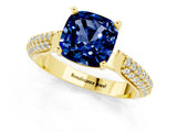 Yellow gold Cushion Cut Diamond Solitaire Engagement Ring with Pavé Band and Four-Prong Setting_1