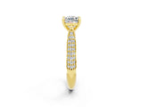 Yellow gold Cushion Cut Diamond Solitaire Engagement Ring with Pavé Band and Four-Prong Setting_2