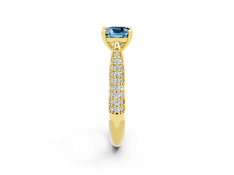 Yellow gold Cushion Cut Diamond Solitaire Engagement Ring with Pavé Band and Four-Prong Setting_2