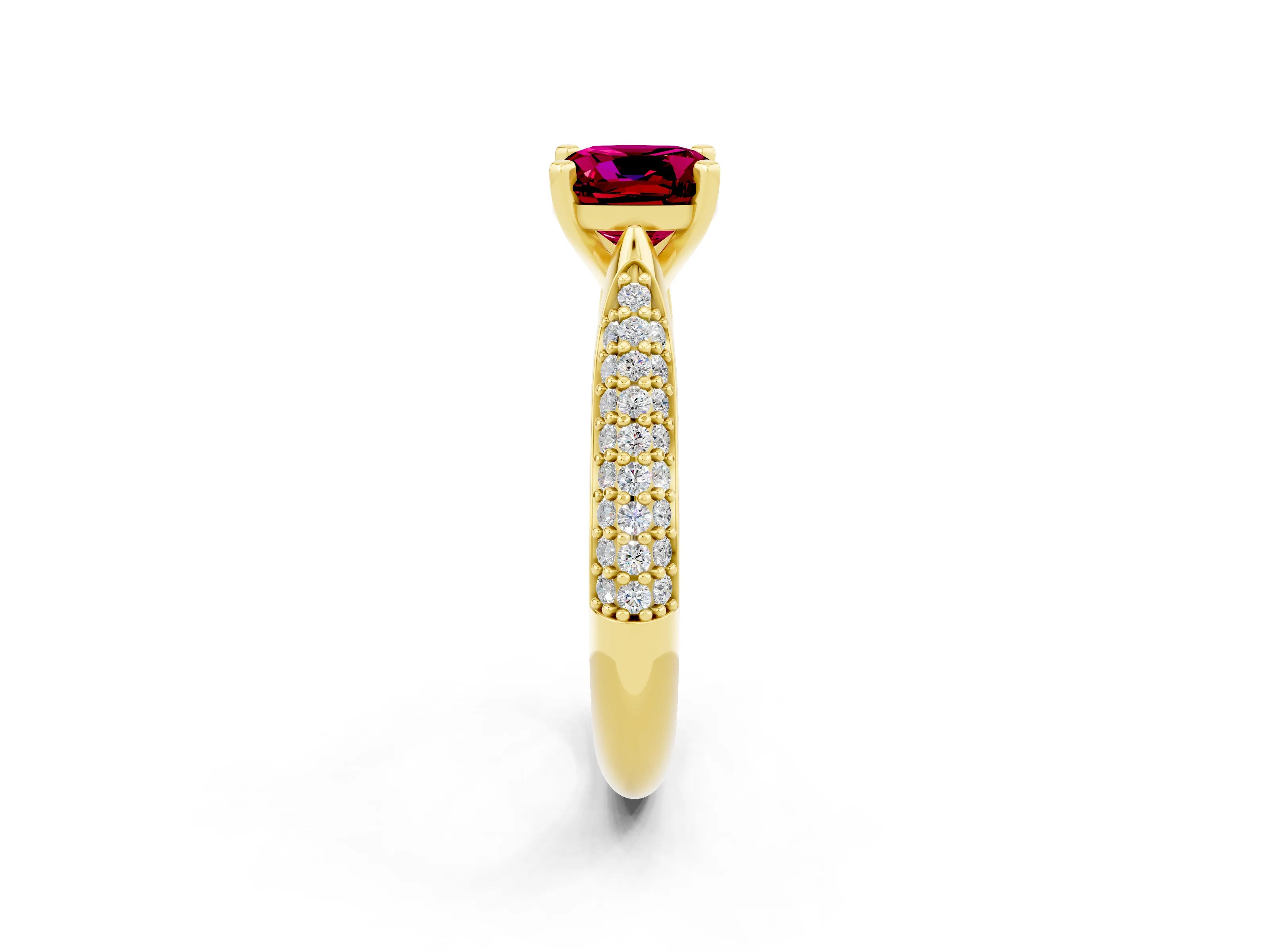 Yellow gold Cushion Cut Diamond Solitaire Engagement Ring with Pavé Band and Four-Prong Setting_2