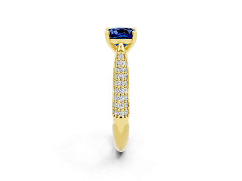 Yellow gold Cushion Cut Diamond Solitaire Engagement Ring with Pavé Band and Four-Prong Setting_2