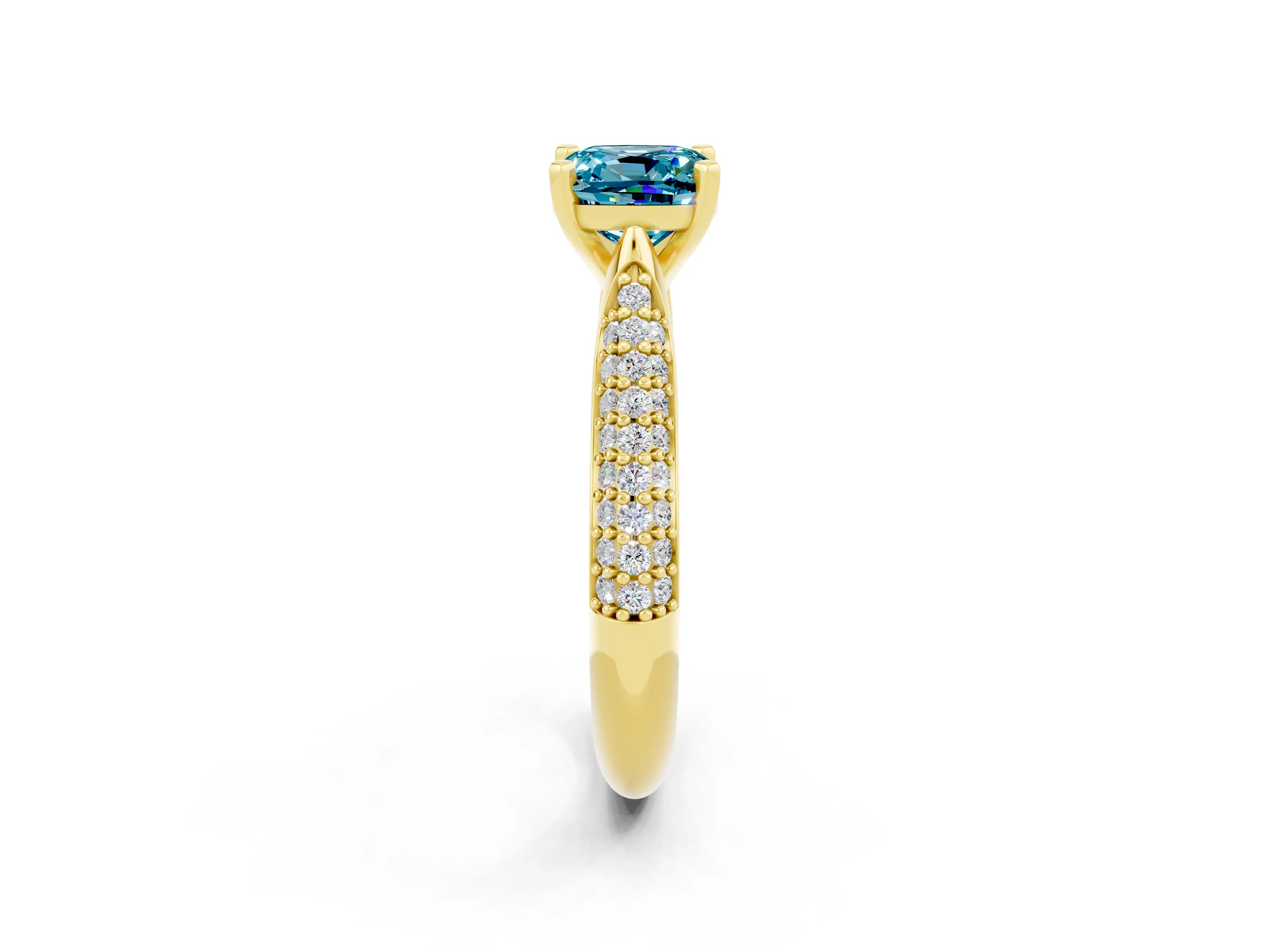 Yellow gold Cushion Cut Diamond Solitaire Engagement Ring with Pavé Band and Four-Prong Setting_2
