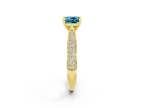 Yellow gold Cushion Cut Diamond Solitaire Engagement Ring with Pavé Band and Four-Prong Setting_2