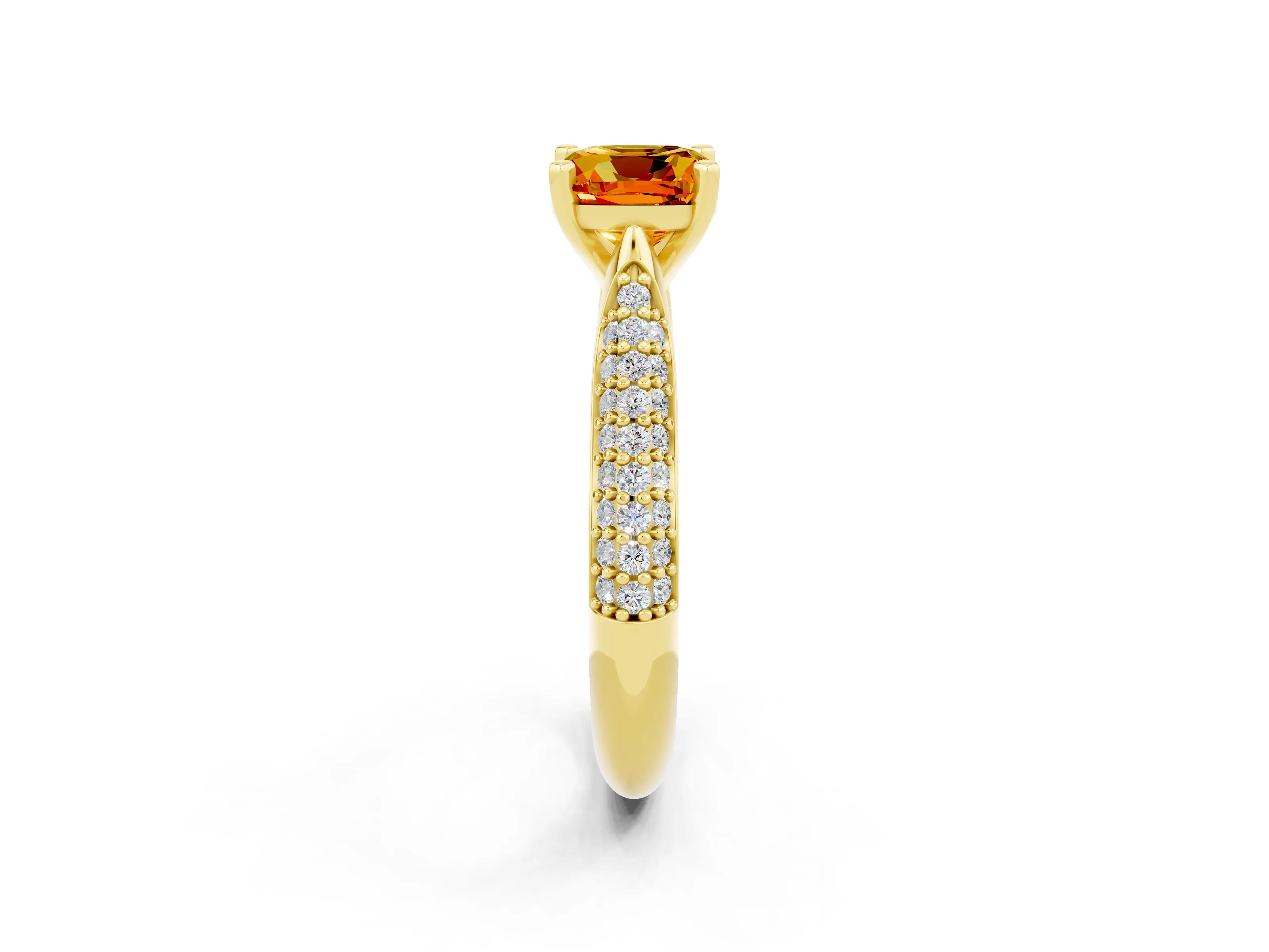 Yellow gold Cushion Cut Diamond Solitaire Engagement Ring with Pavé Band and Four-Prong Setting_2