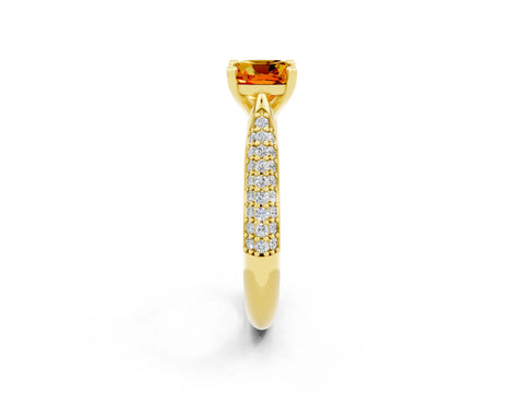 Yellow gold Cushion Cut Diamond Solitaire Engagement Ring with Pavé Band and Four-Prong Setting_2