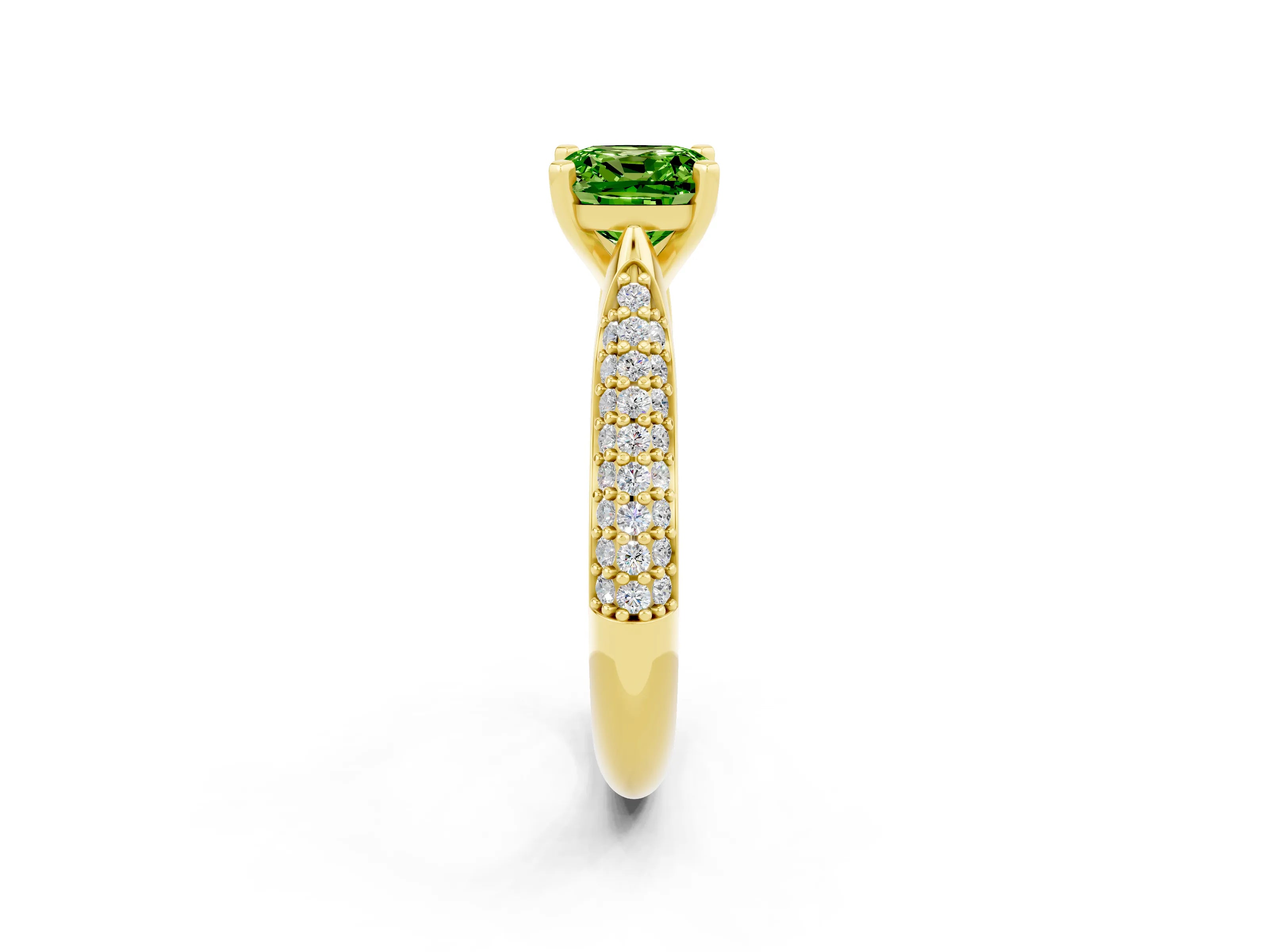 Yellow gold Cushion Cut Diamond Solitaire Engagement Ring with Pavé Band and Four-Prong Setting_2