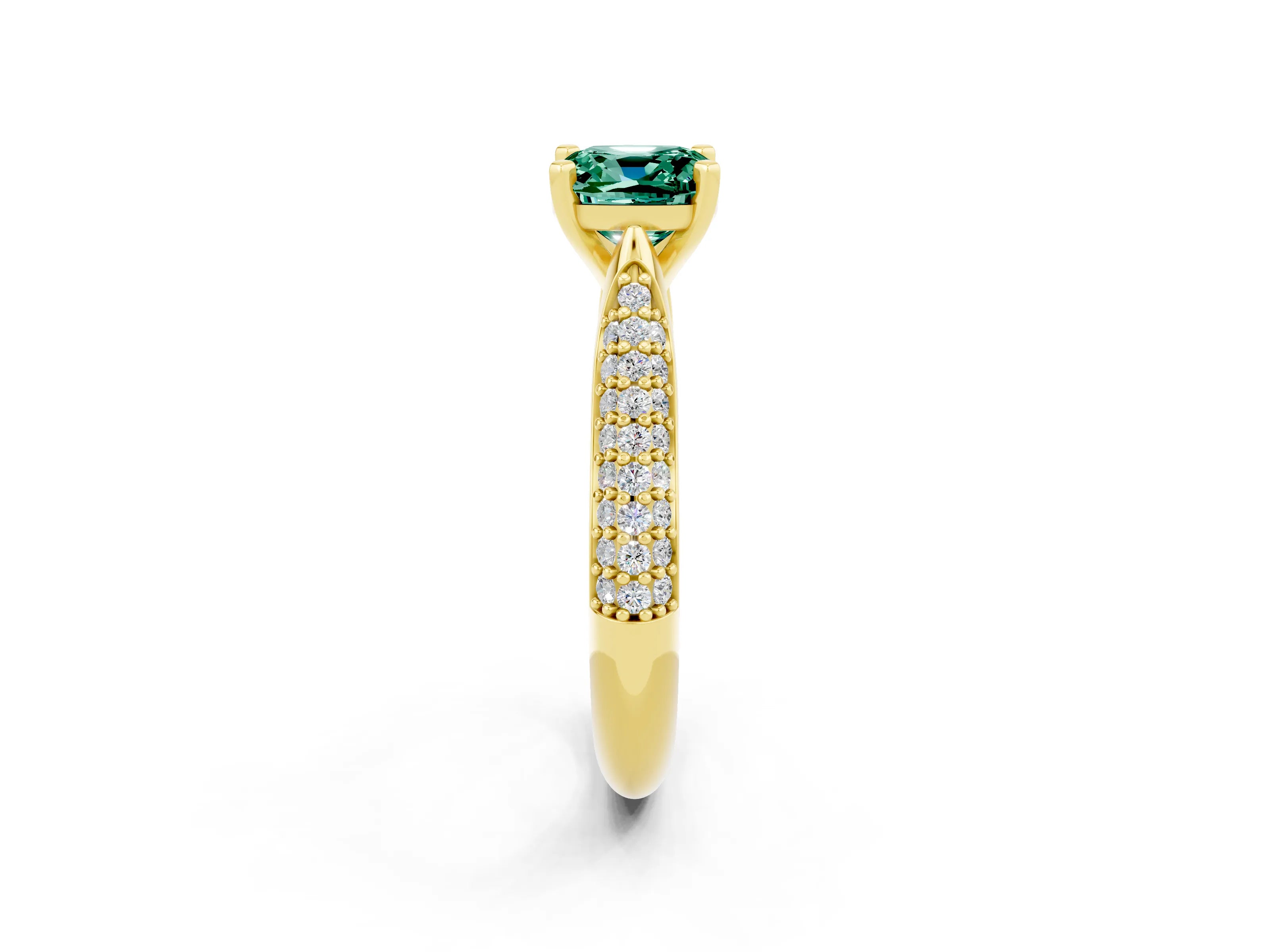 Yellow gold Cushion Cut Diamond Solitaire Engagement Ring with Pavé Band and Four-Prong Setting_2