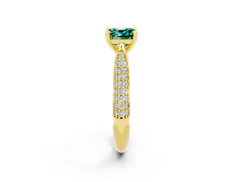 Yellow gold Cushion Cut Diamond Solitaire Engagement Ring with Pavé Band and Four-Prong Setting_2