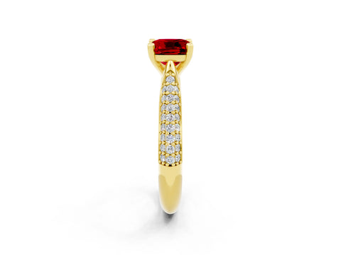 Yellow gold Cushion Cut Diamond Solitaire Engagement Ring with Pavé Band and Four-Prong Setting_2