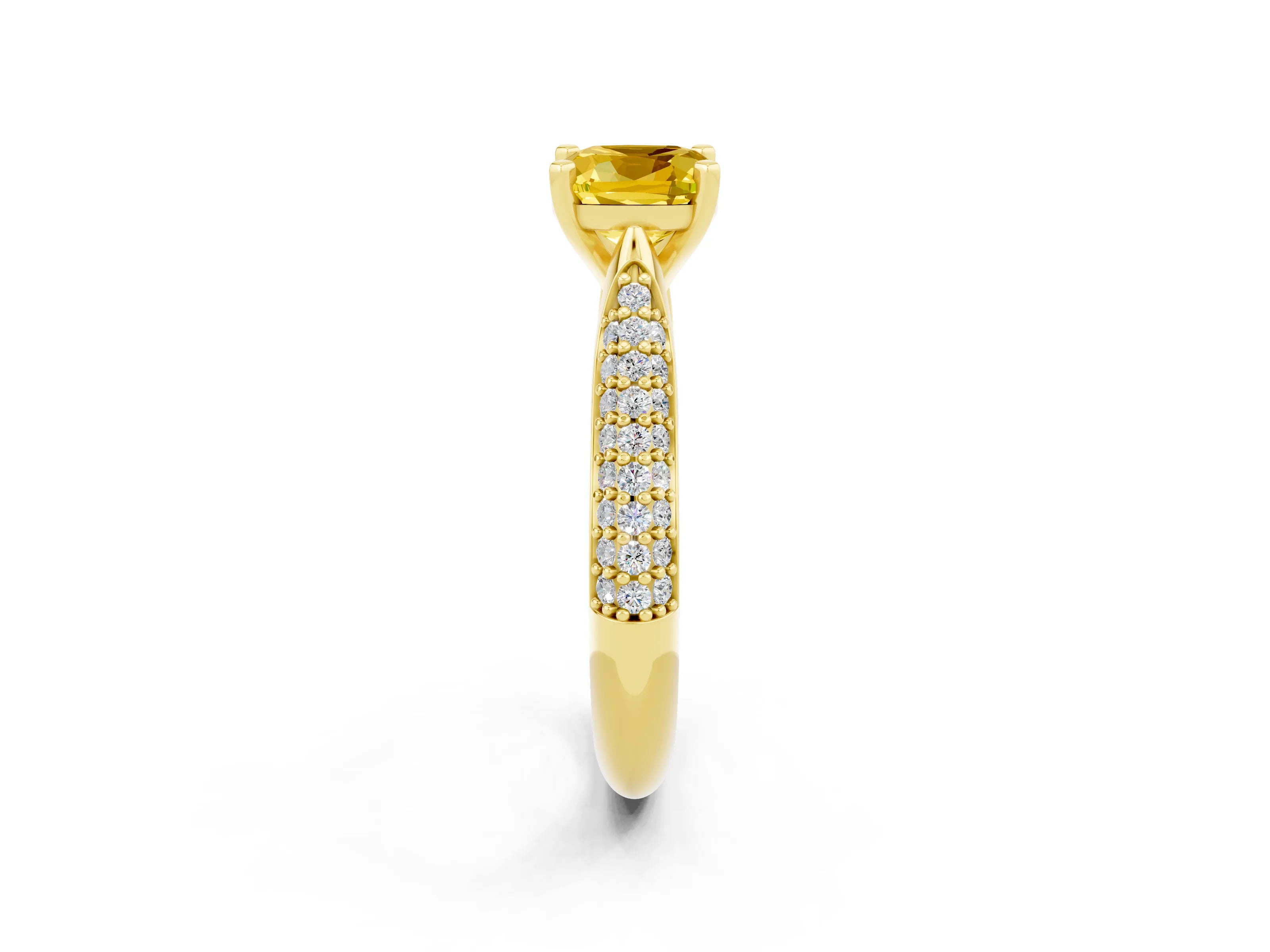 Yellow gold Cushion Cut Diamond Solitaire Engagement Ring with Pavé Band and Four-Prong Setting_2