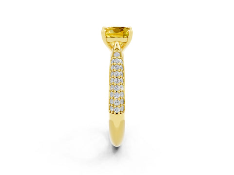 Yellow gold Cushion Cut Diamond Solitaire Engagement Ring with Pavé Band and Four-Prong Setting_2