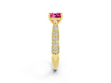 Yellow gold Cushion Cut Diamond Solitaire Engagement Ring with Pavé Band and Four-Prong Setting_2