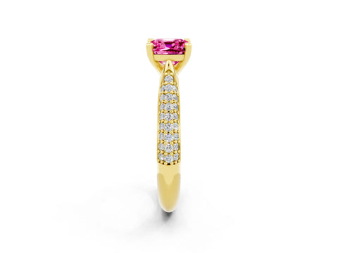 Yellow gold Cushion Cut Diamond Solitaire Engagement Ring with Pavé Band and Four-Prong Setting_2