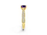 Yellow gold Cushion Cut Diamond Solitaire Engagement Ring with Pavé Band and Four-Prong Setting_2