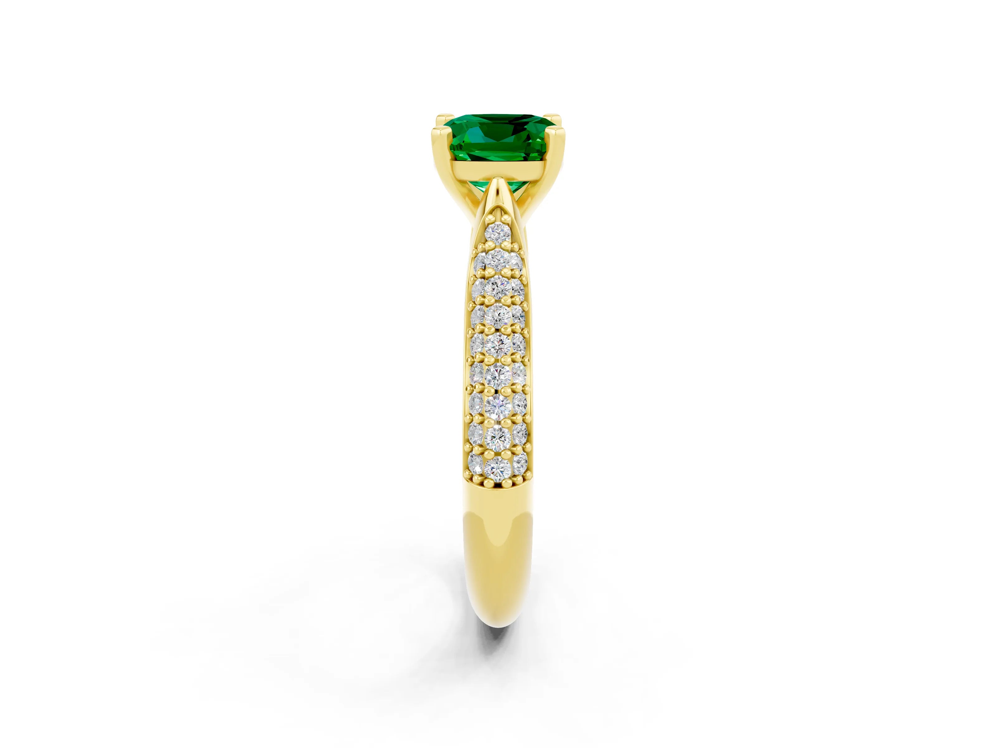 Yellow gold Cushion Cut Diamond Solitaire Engagement Ring with Pavé Band and Four-Prong Setting_2