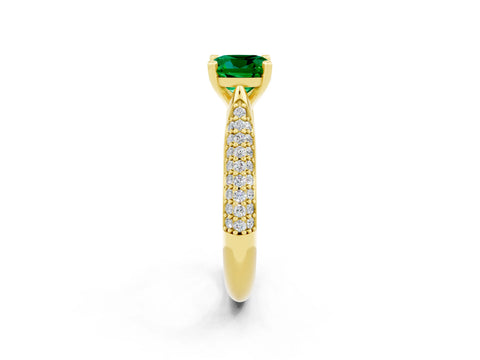 Yellow gold Cushion Cut Diamond Solitaire Engagement Ring with Pavé Band and Four-Prong Setting_2