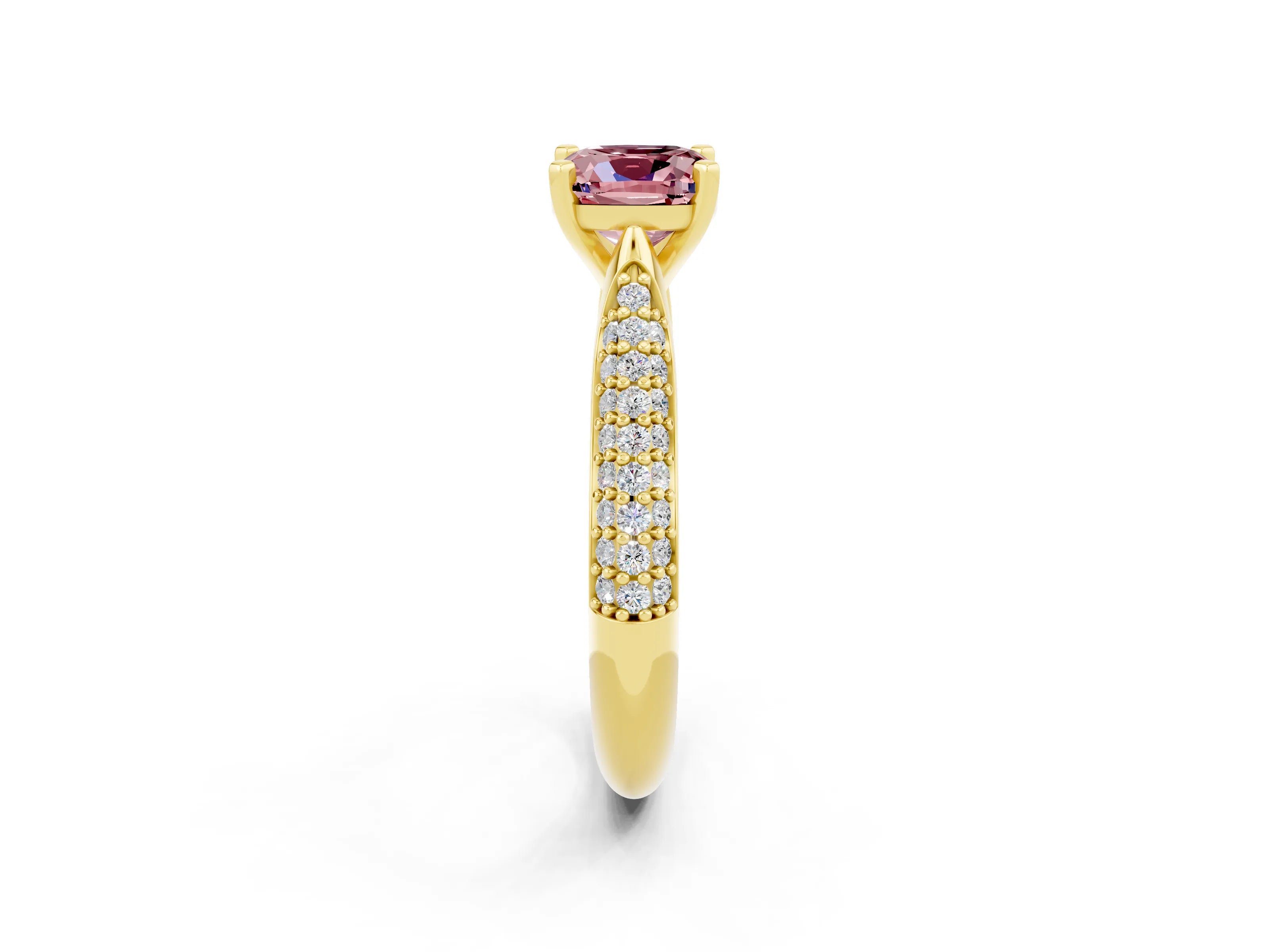 Yellow gold Cushion Cut Diamond Solitaire Engagement Ring with Pavé Band and Four-Prong Setting_2