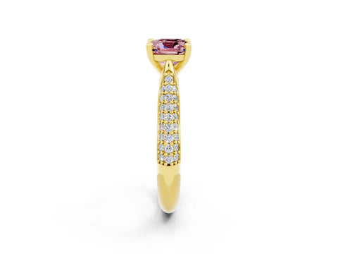 Yellow gold Cushion Cut Diamond Solitaire Engagement Ring with Pavé Band and Four-Prong Setting_2